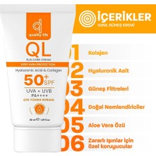 Quality Life Ql Yüz Güneş Kremi Su Bazlı Leke Karşıtı 50+ Spf Hyaluronik Asit ve Collagen 50 ml Uva + Uvb Çok Yüksek Koruma 50 Faktör