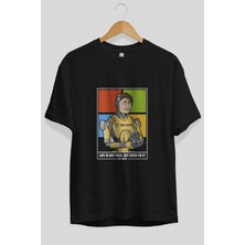 ankhises Bill Gates Robot Human Ön Baskılı Siyah Oversize T-Shirt  Erkek Kadın Bisiklet Yaka