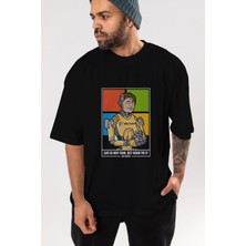 ankhises Bill Gates Robot Human Ön Baskılı Siyah Oversize T-Shirt  Erkek Kadın Bisiklet Yaka