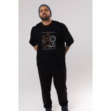 ankhises Be Yourself Bear Ön Baskılı Siyah Oversize T-Shirt  Erkek Kadın Bisiklet Yaka