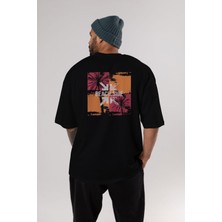 ankhises Beach Side Arka Baskılı Siyah Oversize T-Shirt  Erkek Kadın Bisiklet Yaka