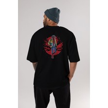 ankhises Spıderman Arka Baskılı Siyah Oversize T-Shirt  Erkek Kadın Bisiklet Yaka