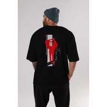 ankhises Brooklyn Style Arka Baskılı Siyah Oversize T-Shirt  Erkek Kadın Bisiklet Yaka