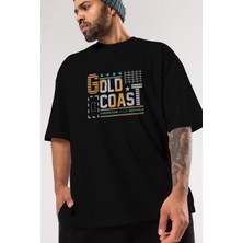 ankhises Gold Coast Ön Baskılı Siyah Oversize T-Shirt  Erkek Kadın Bisiklet Yaka