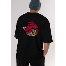 ankhises Bird With Anger Arka Baskılı Siyah Oversize T-Shirt  Erkek Kadın Bisiklet Yaka