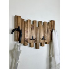 O&A Wood Doğal Ahşap Simetrik Masif 4 Askılı Vestiyer Portmanto Vintage Koyu Meşe