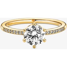 Hector Co Jewellery P.şeffaf Işıltılı Taç Tektaş Yüzük Gold Renk