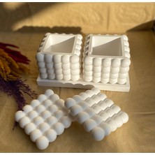 Hommark Ikili Bubble Kutu Sürdürülebilir Standlı Mum Seti,Üç Parça Mum Kabı Set 8x8 Kutu 18 Cm Tabak