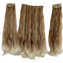 Colezium Fiber Sentetik Kabarık Dalgalı Yarım Ay + 2 Yan Çıt Çıt - Koyu Kumral Platin Ombreli