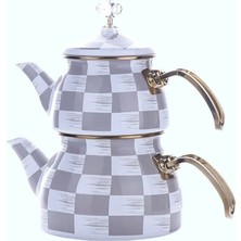 Ekinci Home Gri Dama Dekor Emaye Çaydanlık Takımı
