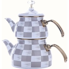 Ekinci Home Gri Dama Dekor Emaye Çaydanlık Takımı