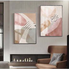 Harikabirev Turuncu Gri Krem  Soyut Şekil Kombin  Çerçeveli Cam Tablo  2'li
