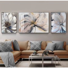 Harikabirev Krem Soft Çiçek Kombini 3'lü Çerçeveli Temperli Cam Tablo 3'lü