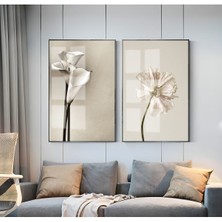 Harikabirev Krem Çiçek Kombini  Çerçeveli Cam Tablo  2'li