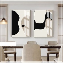 Harikabirev Krem Siyah Renk Soyut Şekil Kombini Çerçeveli Cam Tablo  2'li