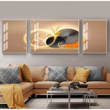 Harikabirev turuncu-Gold Sevilen Geyik Kombini 1|çerçeveli Temperli Cam Tablo 3lü Yatay