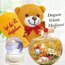 Doğum Günü Hediyesi Işıklı Teraryum & Iyiki Doğdun Balonlu Ayıcık & Beyaz Melek Işıklı Kar Küresi