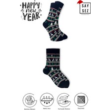 Saysez Bambu Renkli Desenli Yılbaşı Çorabı Unisex Hediyelik Çorap