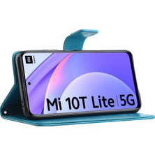 4U Sky Baskı Çiçekleri Deri Cüzdan Kılıfı Xiaomi Redmi Note 9 Pro 5g-Mavi (Yurt Dışından)