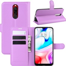 4U Sky Litchi Cilt Cüzdan Deri Deri Serin Stand Kılıfı Xiaomi Redmi 8-Mor Için (Yurt Dışından)