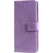 4U Sky Baskılı Mandala Çiçek Cüzdan Kılıf Xiaomi Redmi Note 9 Pro 5g Için Kayışlı -Mor (Yurt Dışından)