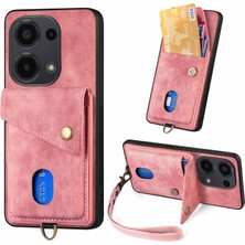 4U Sky D1 Xiaomi Poco M6 Pro 4g Retro Kılıf Kart Yuvası Kickstand Deri + Tpu Telefon Kapağı-Pembe (Yurt Dışından)