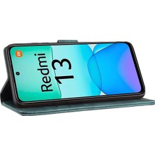 4U Sky Xiaomi Redmi 13 4g/13 5g Kılıf Kalp Kedi Katlanır Stand Pu Deri Telefon Kapağı-Yeşil (Yurt Dışından)