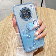 4U Sky Xiaomi Redmi Için 14C 4g Kılıf Yüzük Kickstand Tpu Çiçekler Telefon Kapağı Degrade Glitter-Mavi (Yurt Dışından)