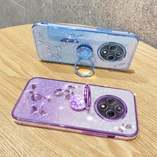 4U Sky Xiaomi Redmi Için 14C 4g Kılıf Yüzük Kickstand Tpu Çiçekler Telefon Kapağı Degrade Glitter-Mavi (Yurt Dışından)