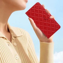 4U Sky Xiaomi Mi 10T 5G/10T Pro 5g Dikiş Hattı Eşkenar Dörtgen Cüzdan Standı Deri Telefon Kapağı-Kırmızı Için Flip Case (Yurt Dışından)