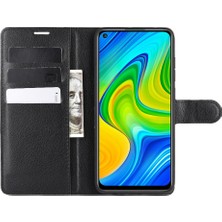 4U Sky Xiaomi Redmi Note 9 Için Litchi Cilt Manyetik Deri Kılıf Cüzdan Standı Tasarım Telefon Kılıfı-Siyah (Yurt Dışından)