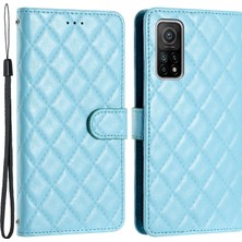 4U Sky Xiaomi Mi 10T 5G/10T Pro 5g Dikiş Hattı Eşkenar Dörtgen Cüzdan Standı Deri Telefon Kapağı-Gök Mavisi Için Flip Case (Yurt Dışından)