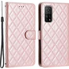 4U Sky Xiaomi Mi 10T 5G/10T Pro 5g Dikiş Hattı Eşkenar Dörtgen Cüzdan Standı Deri Telefon Kapağı-Gül Altın Için Flip Case (Yurt Dışından)