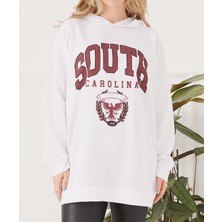 Tex Republic Kadın Sıfır Yaka Baskılı Oversize Sweatshirt