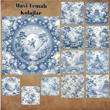 Pink Swan Craft Mavi Temalı Kolaj Vintage 12 Adet Scrapbook Bullet Journal Mat Planlayıcı Sticker Etiket Seti