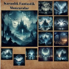 Pink Swan Craft Karanlık Fantastik Manzaralar Vintage 12 Adet Scrapbook Bullet Journal Mat Planlayıcı Sticker