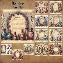 Pink Swan Craft Iksirler ve Tarifler Vintage 12 Adet Scrapbook Bullet Journal Mat Planlayıcı Sticker Etiket Seti