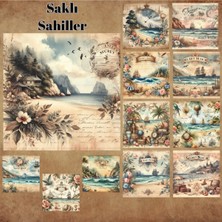 Pink Swan Craft Saklı Sahiller Vintage 12 Adet Scrapbook Bullet Journal Mat Planlayıcı Sticker Etiket Seti