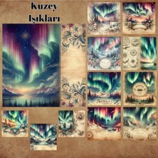 Pink Swan Craft Kuzey Işıkları Vintage 12 Adet Scrapbook Bullet Journal Mat Planlayıcı Sticker Etiket Seti