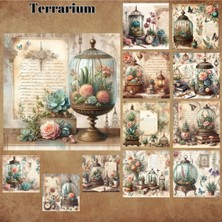 Pink Swan Craft Terrarium Vintage 12 Adet Scrapbook Bullet Journal Mat Planlayıcı Sticker Etiket Seti