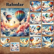 Pink Swan Craft Sıcak Hava Balonları Vintage 12 Adet Scrapbook Bullet Journal Mat Planlayıcı Sticker Etiket Seti