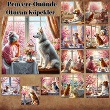 Pink Swan Craft Pencere Önünde Köpekler Vintage 12 Adet Scrapbook Bullet Journal Mat Planlayıcı Sticker Etiket Seti