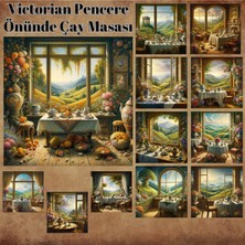 Pink Swan Craft Pencere Önünde Çay Masası Vintage 12 Adet Scrapbook Bullet Journal Mat Planlayıcı Sticker Etiket Set