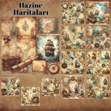 Pink Swan Craft Eski Hazine Haritaları Vintage 12 Adet Scrapbook Bullet Journal Mat Planlayıcı Sticker Etiket Seti