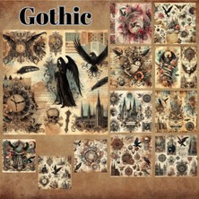 Pink Swan Craft Gothic Vintage 12 Adet Scrapbook Bullet Journal Mat Planlayıcı Sticker Etiket Seti