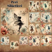 Pink Swan Craft Peri Silüetleri Vintage 12 Adet Scrapbook Bullet Journal Mat Planlayıcı Sticker Etiket Seti