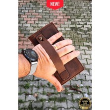 Vanilla Collection  Deri Telefon Bölmeli Mıknatıslı ve Fermuarlı Uzun El Cüzdanı Portföy Kartlık Crazy Kahverengi