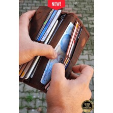 Vanilla Collection  Deri Telefon Bölmeli Mıknatıslı ve Fermuarlı Uzun El Cüzdanı Portföy Kartlık Crazy Kahverengi