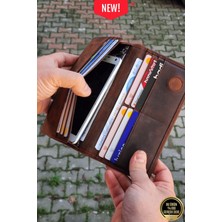 Vanilla Collection  Deri Telefon Bölmeli Mıknatıslı ve Fermuarlı Uzun El Cüzdanı Portföy Kartlık Crazy Kahverengi