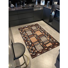 Rugs Modern Kahverengi Renkli Pastel Boyalı Geometrik Desenli Dokuma Taban Halı MIRAVIP383